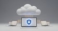 Secure cloud computing network data protection and digital security concept with devices and shield symbol Royalty Free Stock Photo