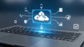 Secure Cloud Computing Network Data Management on Modern Laptop Background Royalty Free Stock Photo