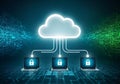 Secure cloud computing network with interconnected devices and digital encryption Royalty Free Stock Photo