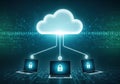 Secure cloud computing network with laptops Royalty Free Stock Photo