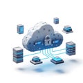 Secure cloud computing network with servers and data storage isolated on white background Royalty Free Stock Photo