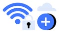 Secure Cloud Connectivity with wireless Network Lock and Data Encryption Icons Royalty Free Stock Photo