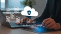 Secure Cloud Data Management with Laptop and Tablet for Business Professionals Royalty Free Stock Photo
