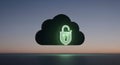 Secure Cloud Data Protection for Digital Users: Glowing Padlock Icon on Dark Background Royalty Free Stock Photo