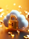 Secure Cloud Data Protection Golden Lock on Cloud 3D of a golden padlock securing a white cloud symbolizing data protection Royalty Free Stock Photo