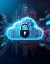 A secure cloud with financial data encrypted in layers, with futuristic locks and graphs showing steady growth digital network Royalty Free Stock Photo