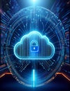A secure cloud with financial data encrypted in layers, with futuristic locks and graphs showing steady growth digital network Royalty Free Stock Photo