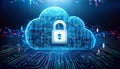 A secure cloud with financial data encrypted in layers, with futuristic locks and graphs showing steady growth digital worldwide Royalty Free Stock Photo