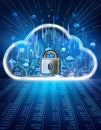A secure cloud with financial data encrypted in layers, with futuristic locks and graphs showing steady growth Royalty Free Stock Photo