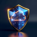 Massive Golden Shield Protecting Glowing Blue Cloud â Data Security Royalty Free Stock Photo