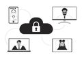 Secure cloud storage black and white 2D illustration concept Royalty Free Stock Photo