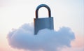 Secure cloud storage concept: door lock and cloud on colorful background.