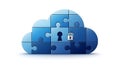Secure cloud storage concept: Puzzle pieces forming a cloud shape with keyhole and lock, symbolizing data protection Royalty Free Stock Photo