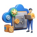 Secure cloud storage and data protection with a digital safe and laptop Royalty Free Stock Photo