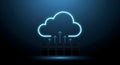 Secure Cloud Storage and Data Upload Concept for Technology Professionals: Abstract Neon Server Network Illustration. Royalty Free Stock Photo