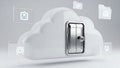 Secure cloud storage with a locked door and data icons Royalty Free Stock Photo