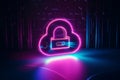 Secure Cloud Storage: Neon Icon with Keyhole Symbol - High Detail and Realistic
