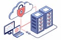 Secure cloud storage system with data protection and server monitoring displayed in vector graphics format Royalty Free Stock Photo