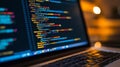 Secure Code Development Software Programming on Laptop Screen with Colorful Code in Focus