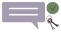 Secure Communication Concept with Speech Bubble, Key, and Approval Checkmark Royalty Free Stock Photo