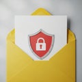Secure communication concept yellow envelope with shield and lock symbol on paper Royalty Free Stock Photo
