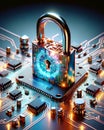 Secure Computer Passwords Protected Codes Microchip Circuit Board Electronics Internet Safety AI Generated Royalty Free Stock Photo