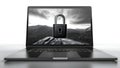 Secure Computing: Padlock Over Mountain Wallpaper on Laptop. Concept Secure Computing, Data Royalty Free Stock Photo
