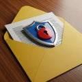 Secure confidential document inside envelope with shield and padlock symbol Royalty Free Stock Photo
