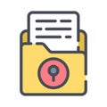 Secure confidential file folders, with paper documents security vector icon