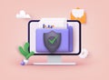 Secure confidential files folder with paper documents access and private lock. 3D Vector Illustrations