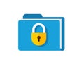 Secure confidential files folder with paper documents access and private lock vector flat icon, permission concept