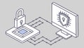 Secure Connection Between CPU and Computer Monitor Vector, vector design Generative AI Royalty Free Stock Photo