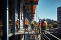 Secure construction practices take center stage in modern urban worksite, workers lead by example Royalty Free Stock Photo