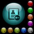 Secure contact icons in color illuminated glass buttons