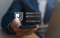 Secure cyber password protect, person use smartphone login online web privacy icon computer firewall, cyber safe from virus, Lock