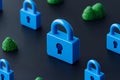 A secure cyber security network symbolized by a padlock icon, representing digital protection and data privacy.