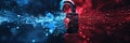 Secure cyber technology concept featuring a padlock against a split blue and red digital background symbolizing data protection