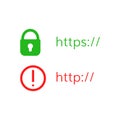 Secure and dangerous website. Green secure access permission and red suspicious