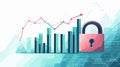 Secure Data Analysis with Pickaxe, Bar Chart, and Padlock Symbol Royalty Free Stock Photo