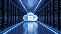 Secure data center with cloud storage and symmetrical server racks Royalty Free Stock Photo