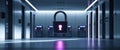 Secure Data Center with Digital Lock and Intense Lighting Royalty Free Stock Photo