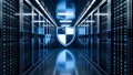 Secure Data Center with Futuristic Shield Design Royalty Free Stock Photo