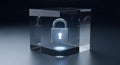 Secure Data Concept: Glass Cube with Padlock Royalty Free Stock Photo