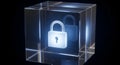 Secure Data Concept: Glowing Lock Inside Transparent Cube Royalty Free Stock Photo