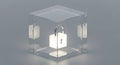 Secure Data Concept: Glowing Lock Inside Transparent Cube Royalty Free Stock Photo