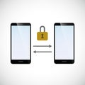 Secure data exchange between two smartphones Royalty Free Stock Photo