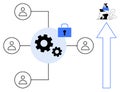 Secure Data Management System and Workflow Network Concept with Users and Gear Icons Royalty Free Stock Photo
