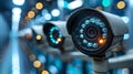 Secure Data with Modern Surveillance. Concept Security Cameras, Data Encryption, Alarm Systems,