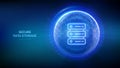Secure Data Storage. Computer server and database storage security. Data center protection. Server hosting. Abstract 3D sphere Royalty Free Stock Photo