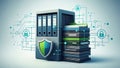 Data Center Security and Server Infrastructure with Shield Iconography Royalty Free Stock Photo